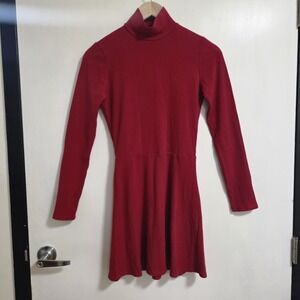 Reformation Jeans Women Red Ribbed Turtleneck Mini Dress Long Sleeve Fit Flare S
